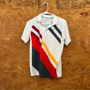 Nike Golf Men’s White Polo with Red and Yellow Stripes - Size L